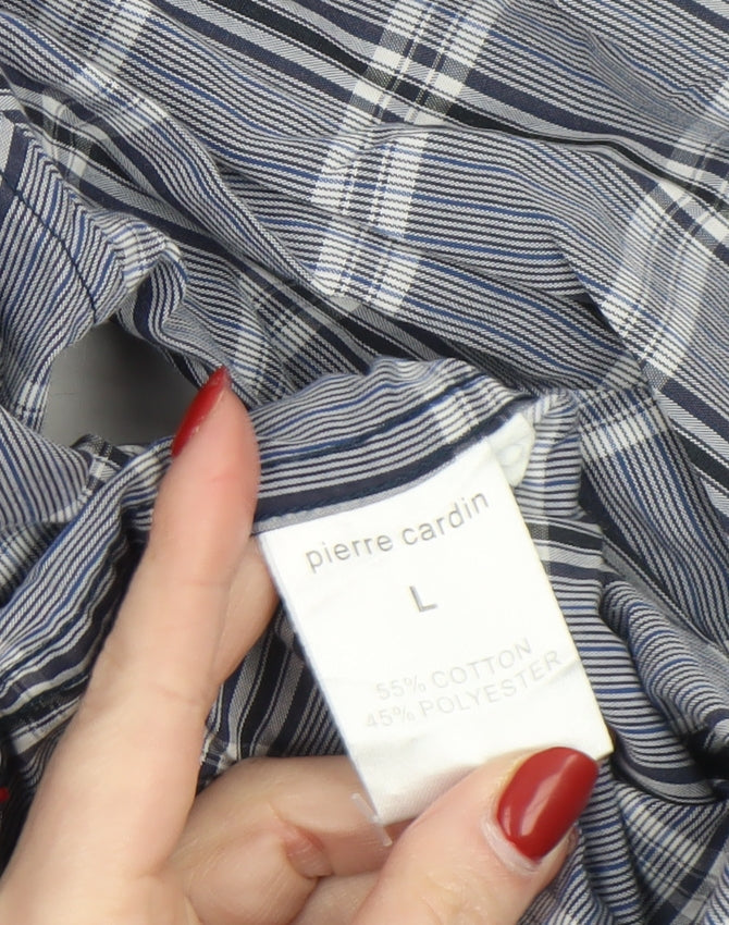 Pierre Cardin Men's Blue Check Long Sleeve Button-Up Shirt L