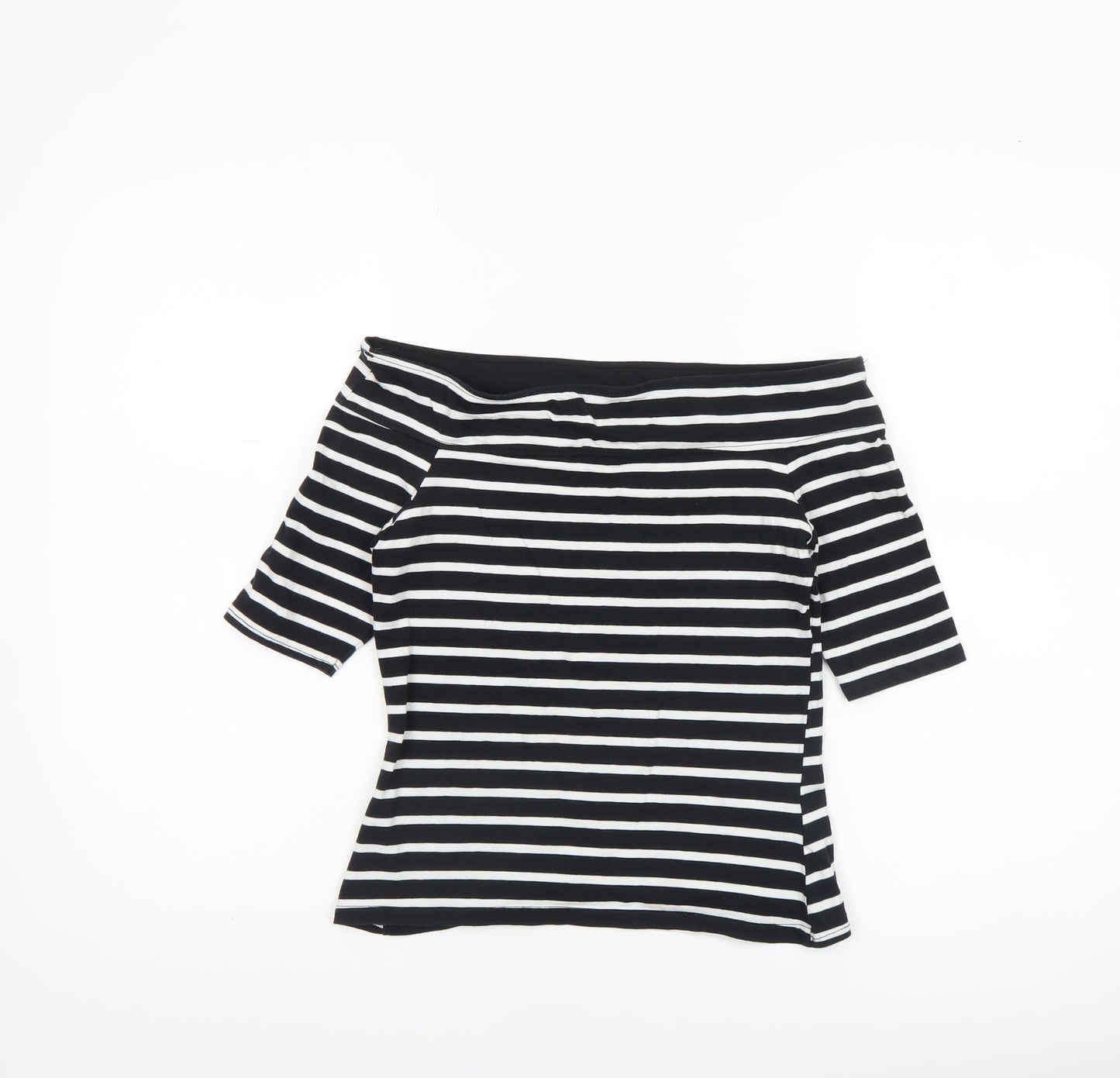 River Island Women’s Black Striped Off Shoulder Cotton T-Shirt Size 8