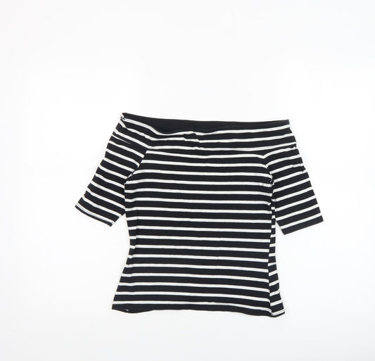 River Island Women’s Black Striped Off Shoulder Cotton T-Shirt Size 8