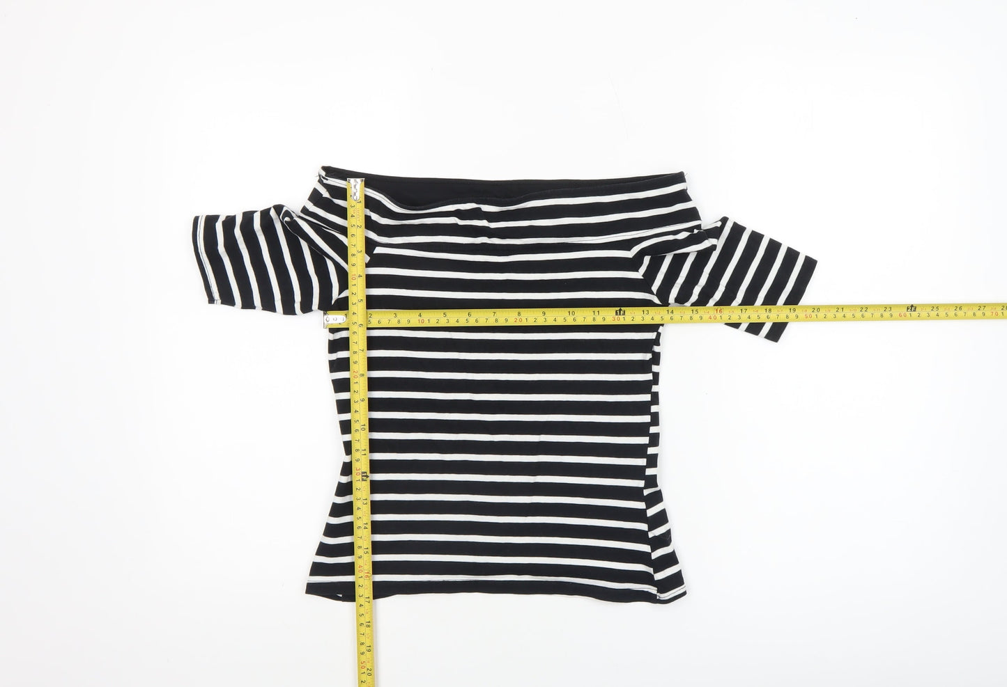 River Island Women’s Black Striped Off Shoulder Cotton T-Shirt Size 8