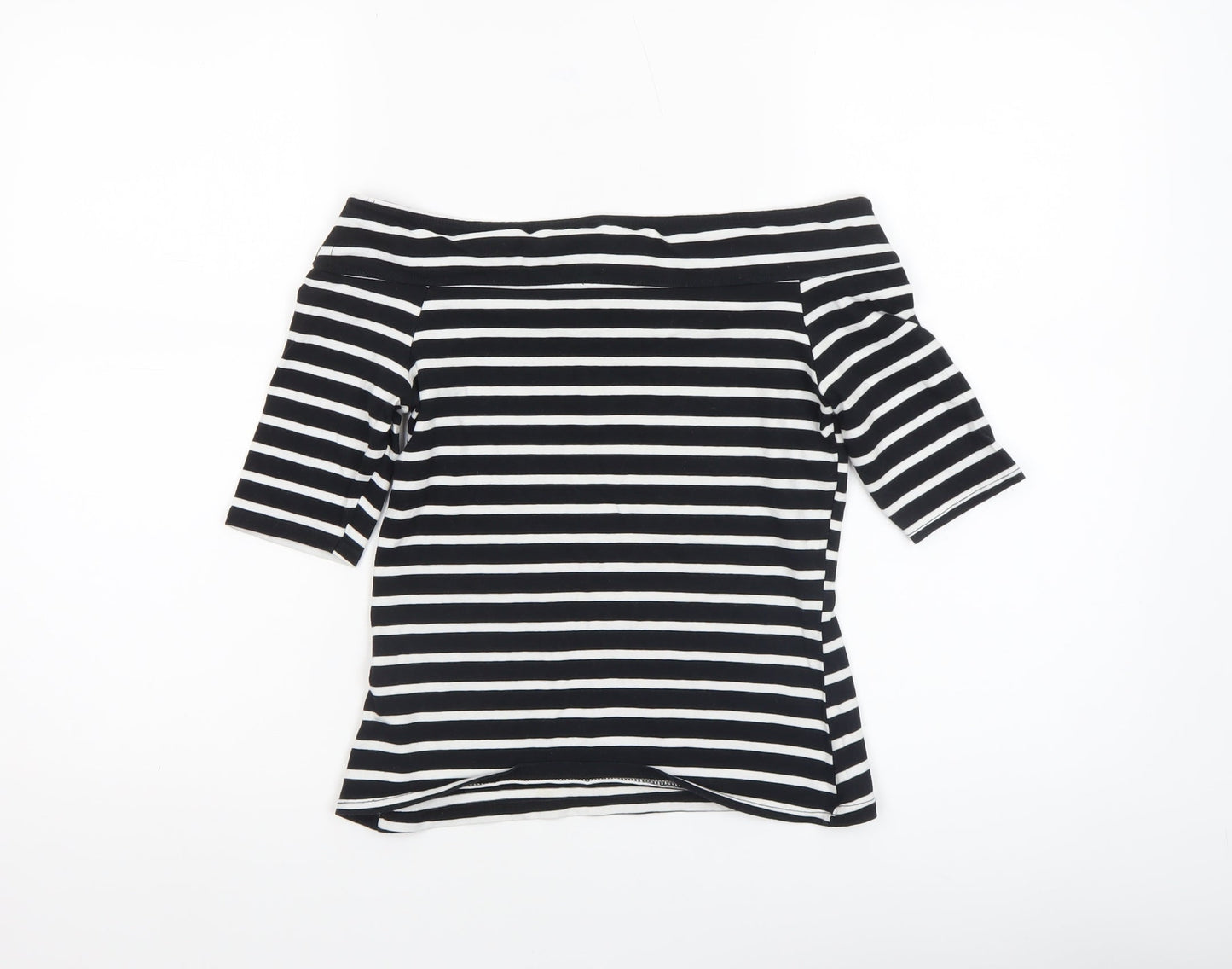 River Island Women’s Black Striped Off Shoulder Cotton T-Shirt Size 8