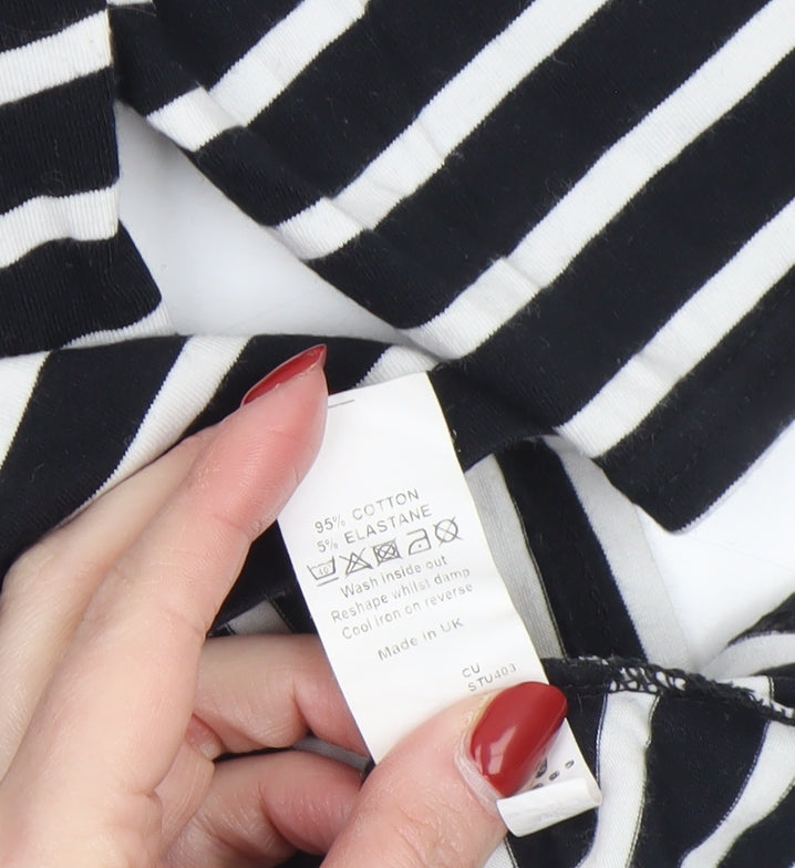 River Island Women’s Black Striped Off Shoulder Cotton T-Shirt Size 8