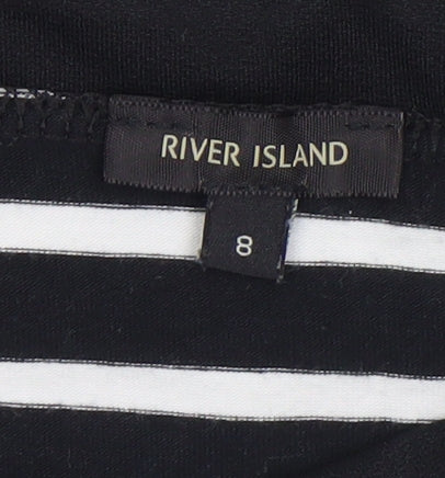 River Island Women’s Black Striped Off Shoulder Cotton T-Shirt Size 8