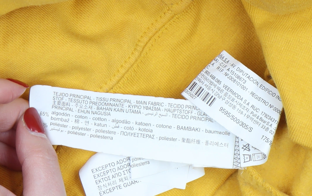 Pull & Bear Men Yellow Pullover Hoodie S Regular Fit