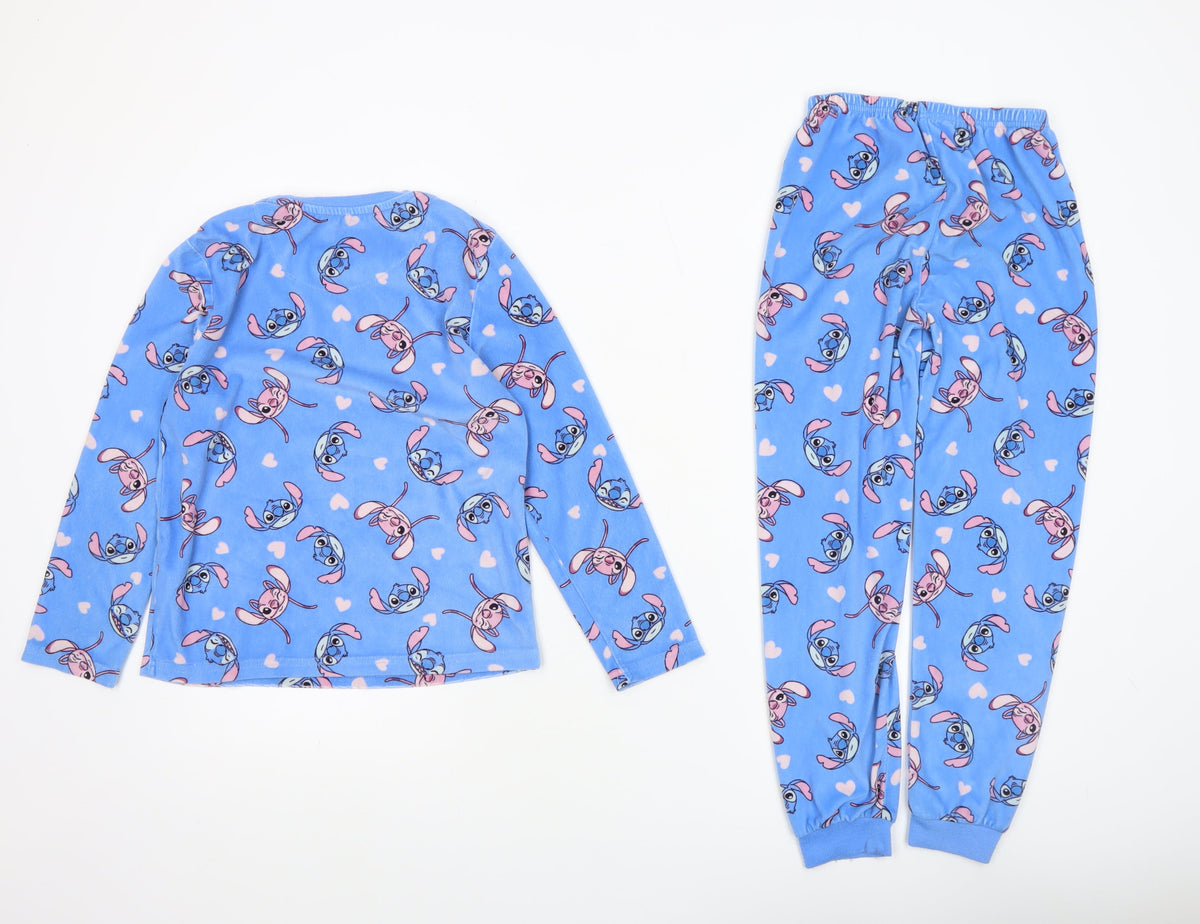 Disney Girls Blue Lilo & Stitch Fleece Pyjama Set 8-9 Years Long Sleeve