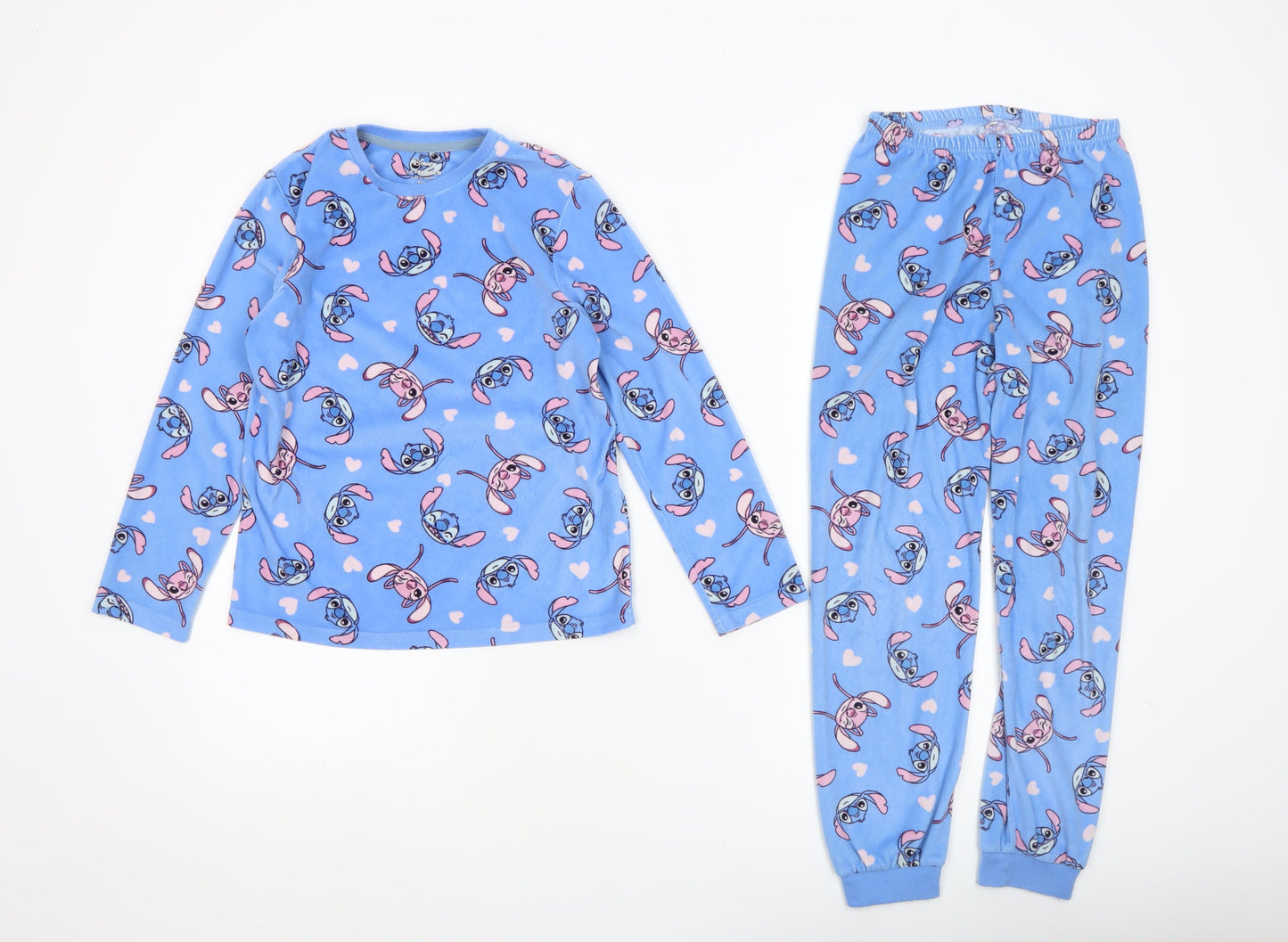 Disney Girls Blue Stitch Fleece Long Sleeve Pyjama Set 8-9 Years