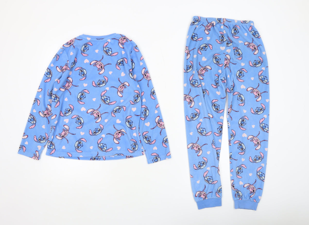 Disney Girls Blue Stitch Fleece Long Sleeve Pyjama Set 8-9 Years