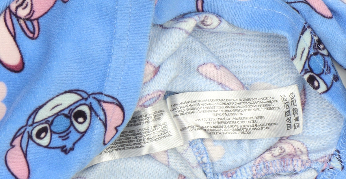 Disney Girls Blue Stitch Fleece Long Sleeve Pyjama Set 8-9 Years