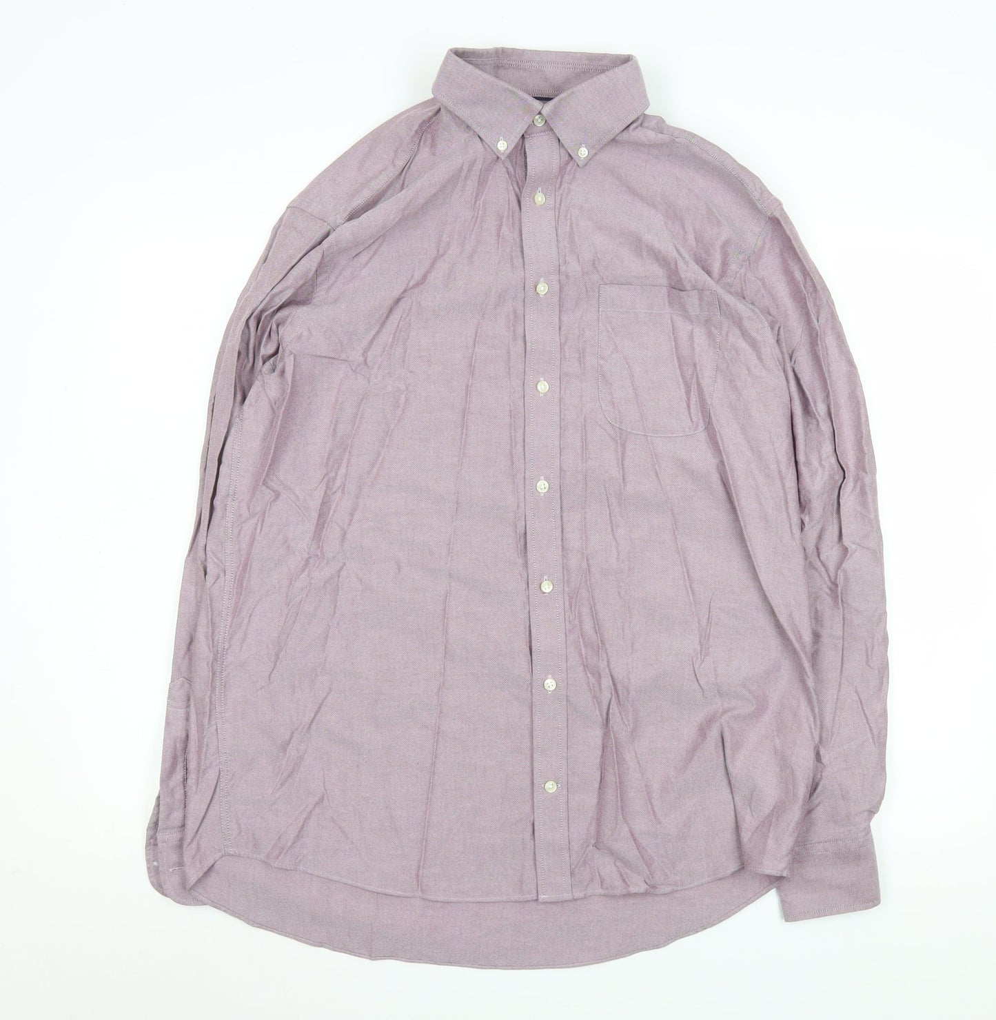 Marks and Spencer Men's Purple Regular Fit 100% Cotton Long Sleeve Dress Shirt 42cm Collar