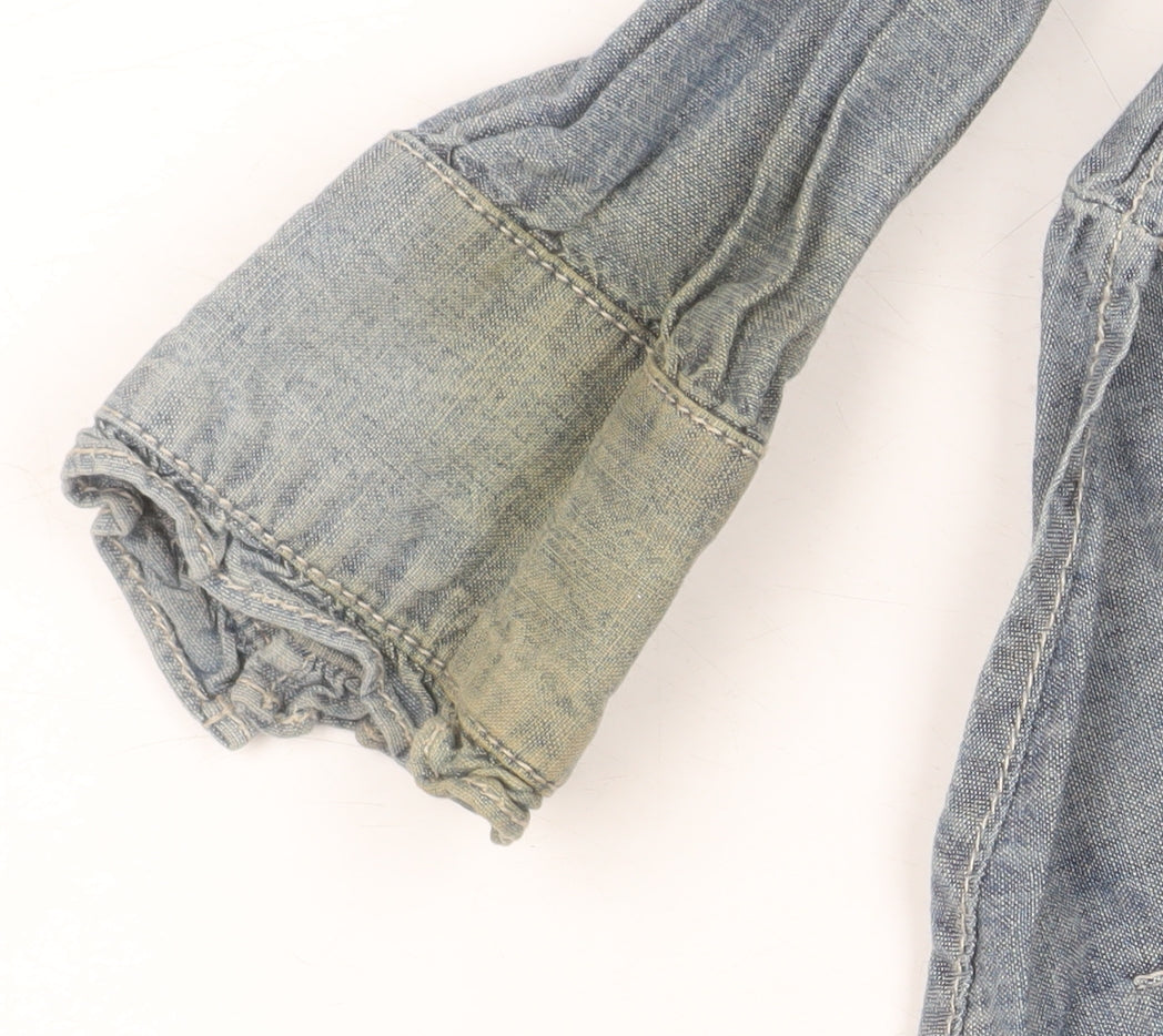 GapKids Girls Blue Denim Button-Up Ruffle Shirt Long Sleeve 7 Years