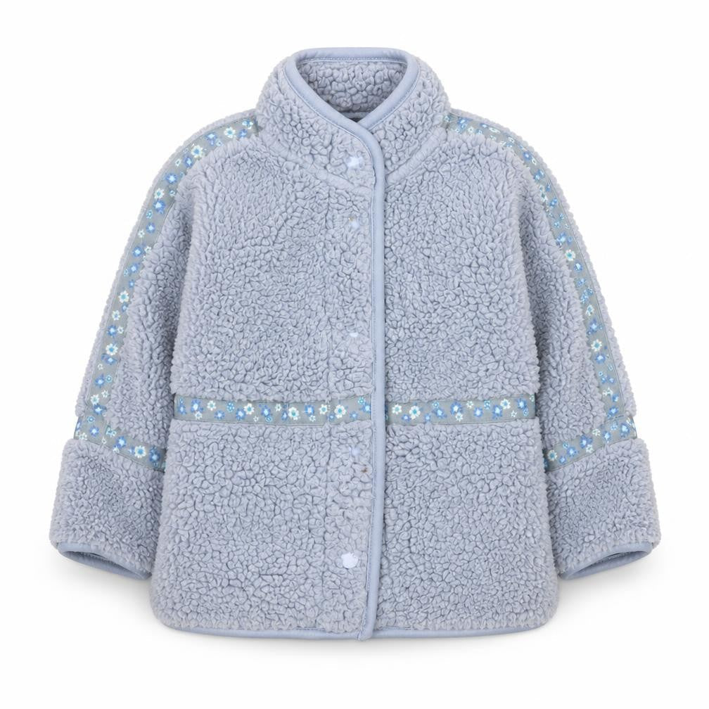 Leigh Tucker Willow Blue Fleece Baby Jacket 12-18 Months Lined Floral Trim