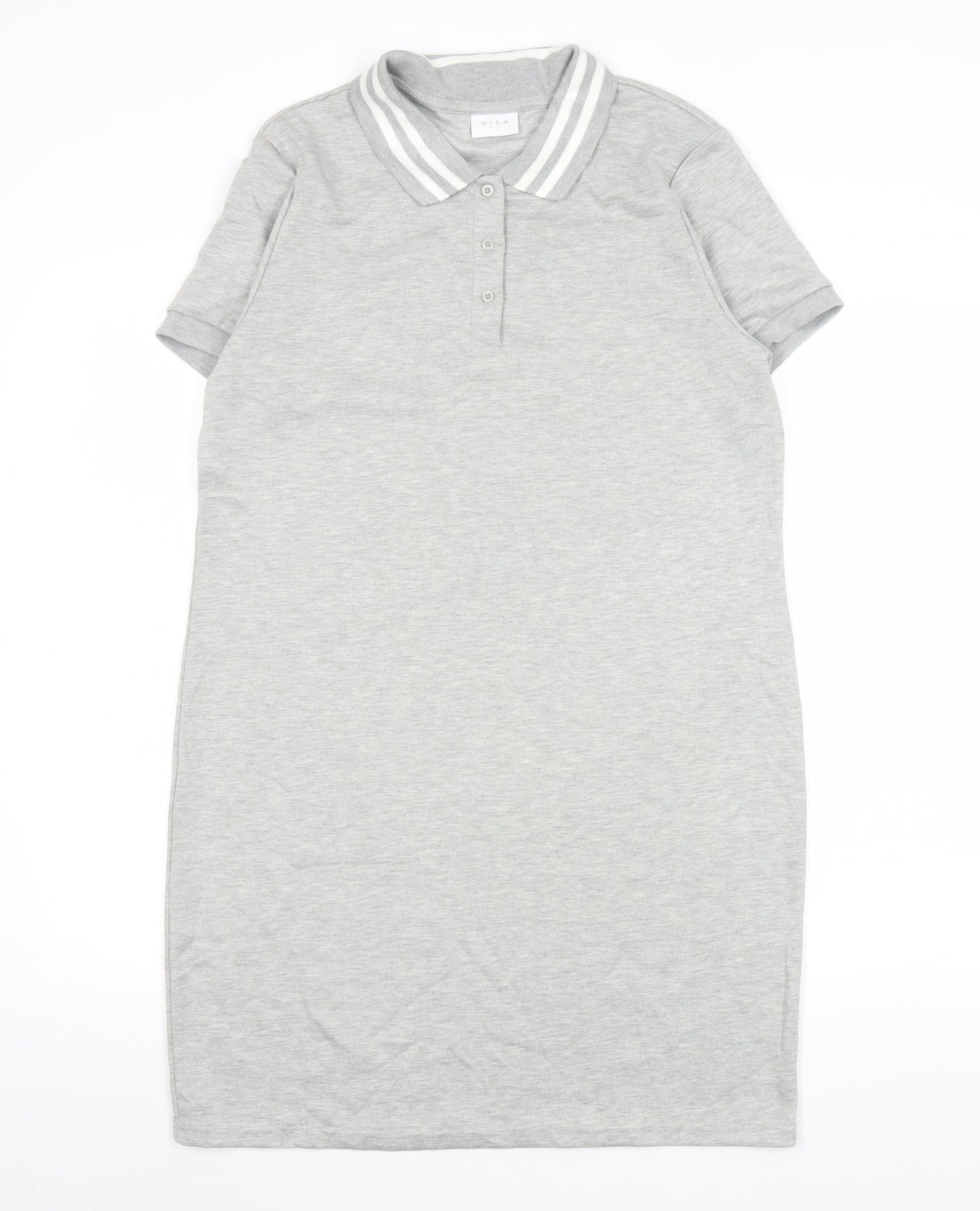 Vila Women’s Grey Collared Shirt Dress L Short Sleeve Jersey Casual