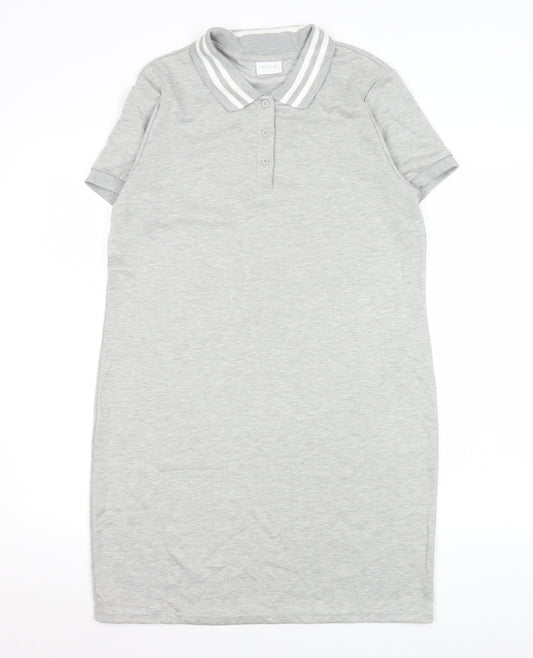 Vila Women’s Grey Collared Shirt Dress L Short Sleeve Jersey Casual