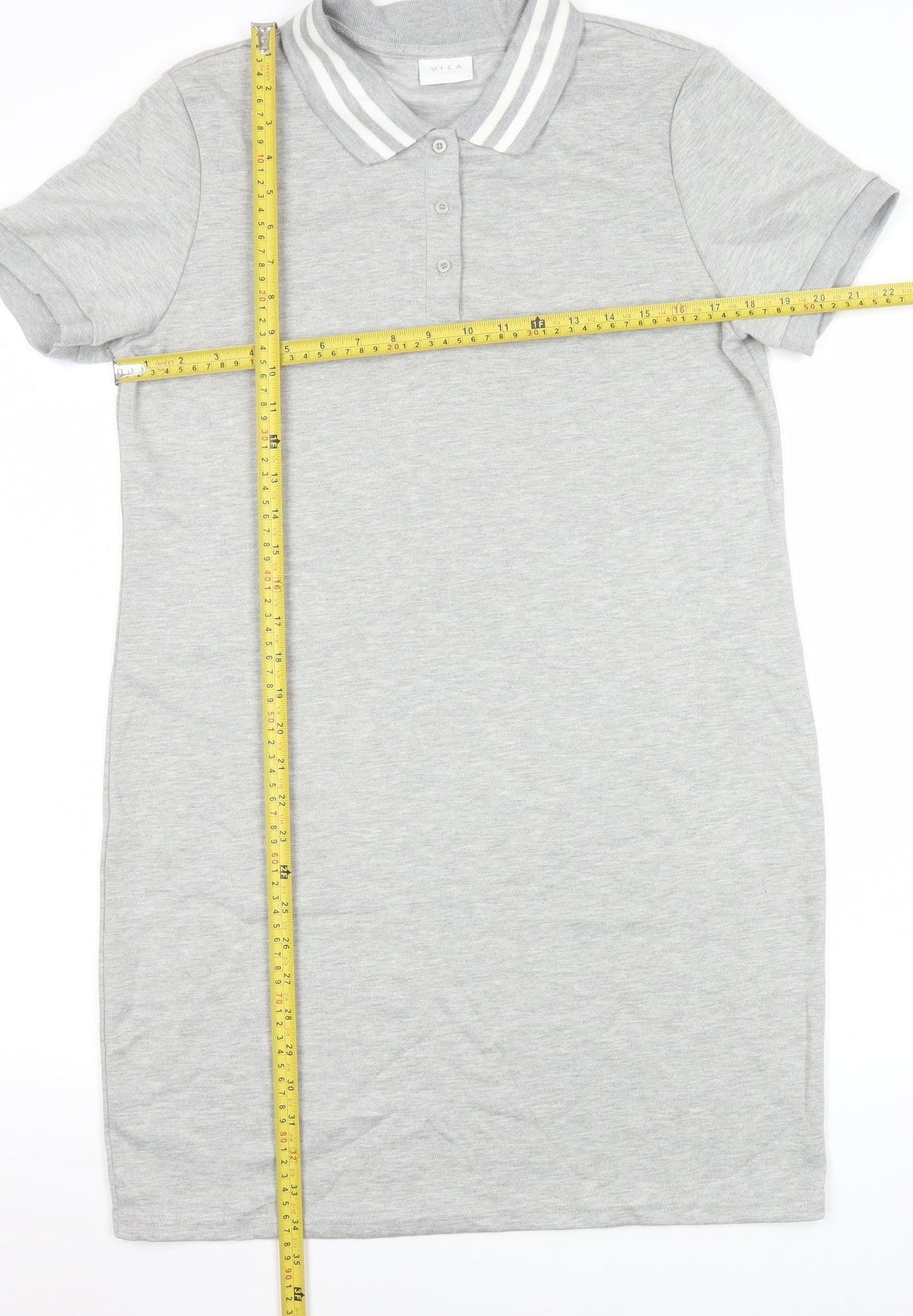 Vila Women’s Grey Collared Shirt Dress L Short Sleeve Jersey Casual