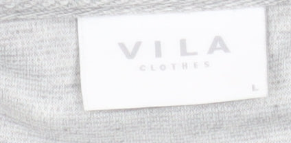 Vila Women’s Grey Collared Shirt Dress L Short Sleeve Jersey Casual