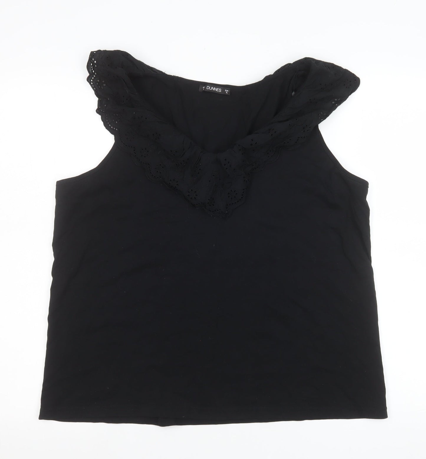 Dunnes Stores Women’s Black Cotton Ruffle Neck Sleeveless Tank Top XL