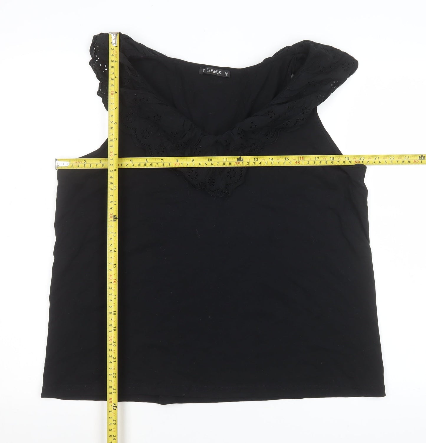Dunnes Stores Women’s Black Cotton Ruffle Neck Sleeveless Tank Top XL