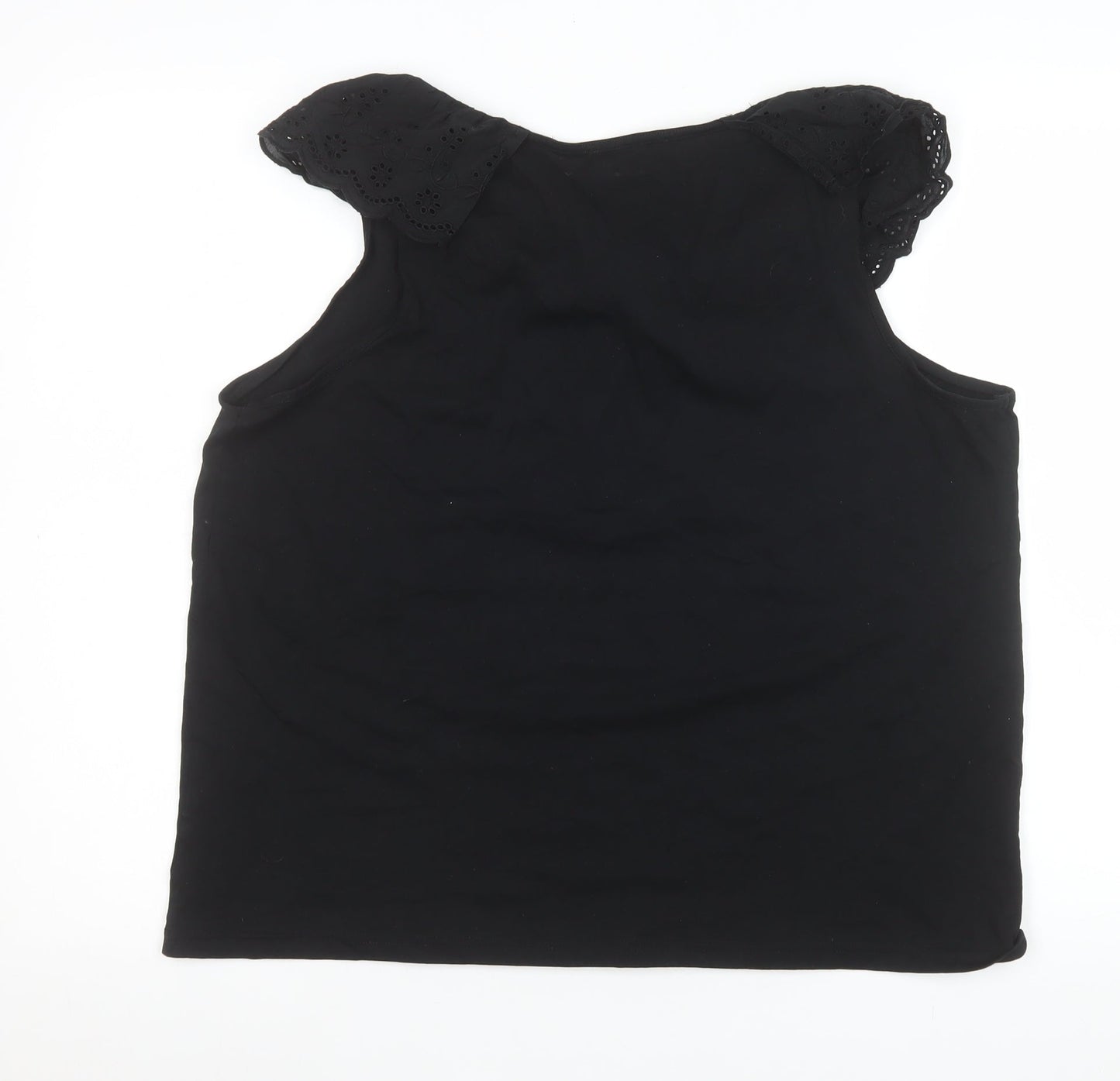 Dunnes Stores Women’s Black Cotton Ruffle Neck Sleeveless Tank Top XL