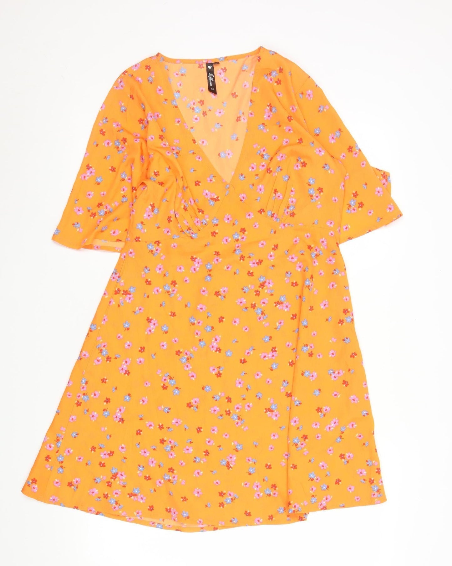 Influence Women’s Orange Floral Short Sleeve A-Line Dress Size 12