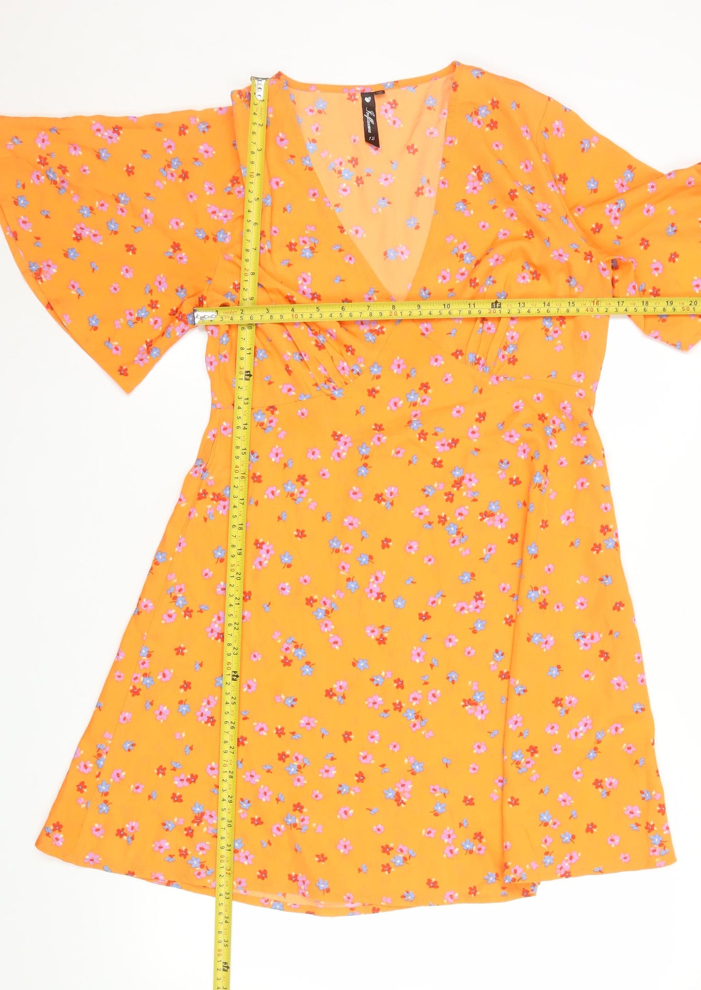 Influence Women’s Orange Floral Short Sleeve A-Line Dress Size 12