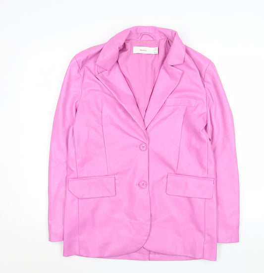Bershka Women Pink Faux Leather Blazer Jacket Size S