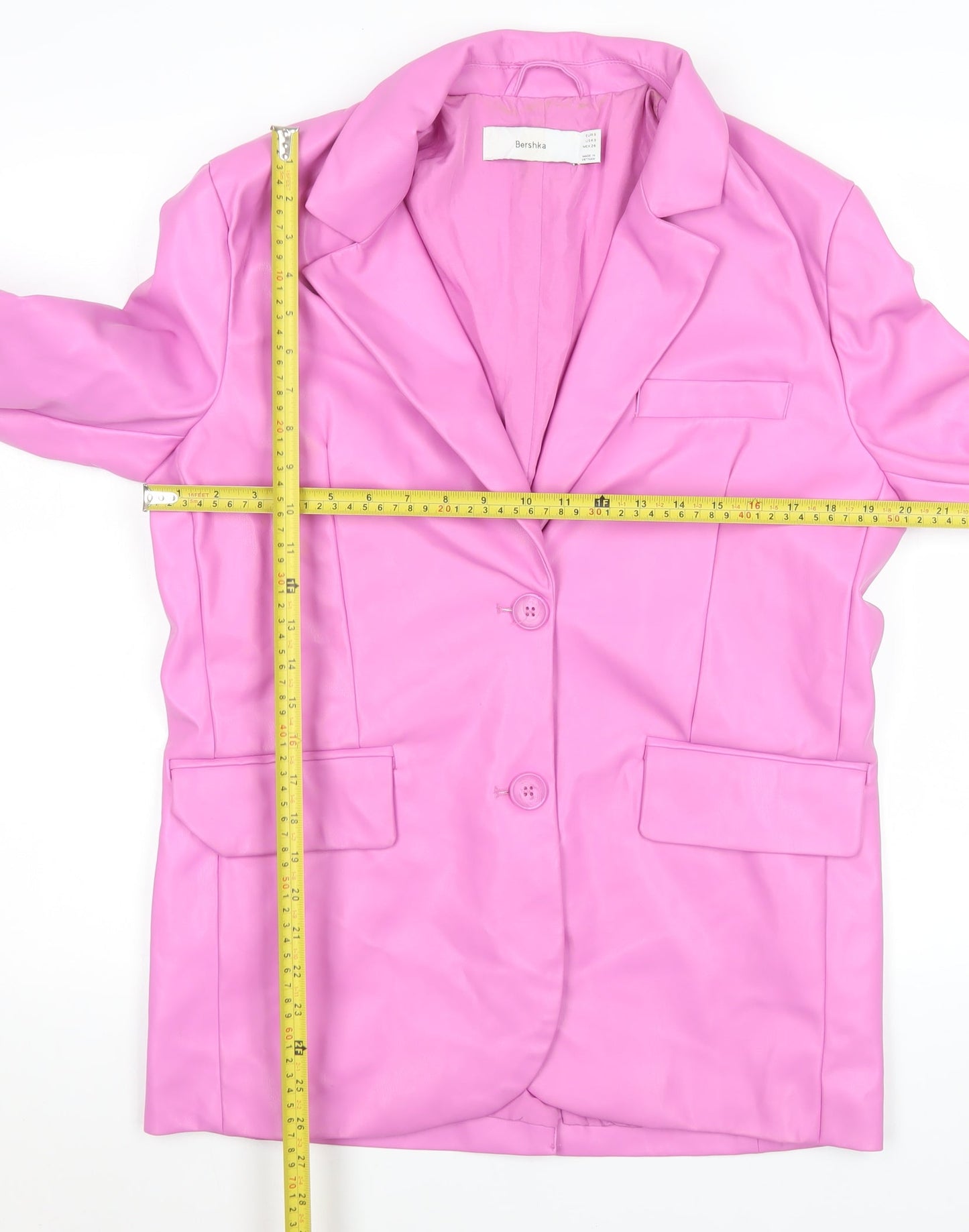 Bershka Women Pink Faux Leather Blazer Jacket Size S