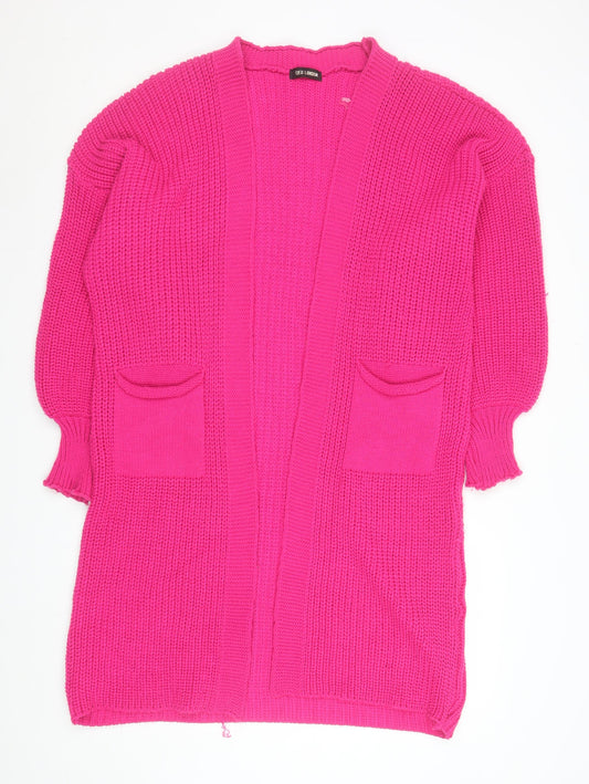 QED London Women’s Pink Chunky Knit Longline Cardigan Size 10