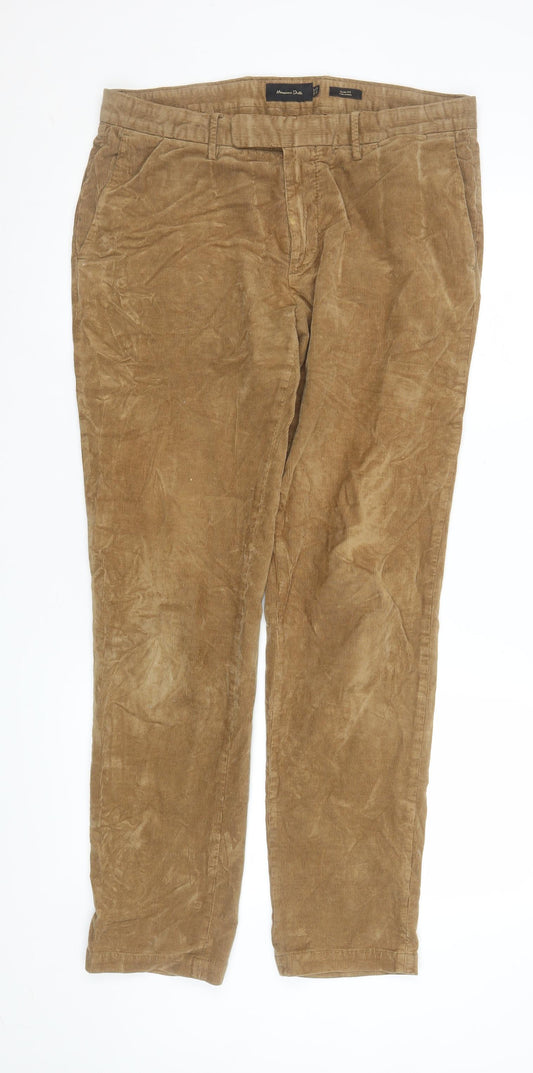 Massimo Dutti Womens Beige Corduroy Chino Trousers Size 12