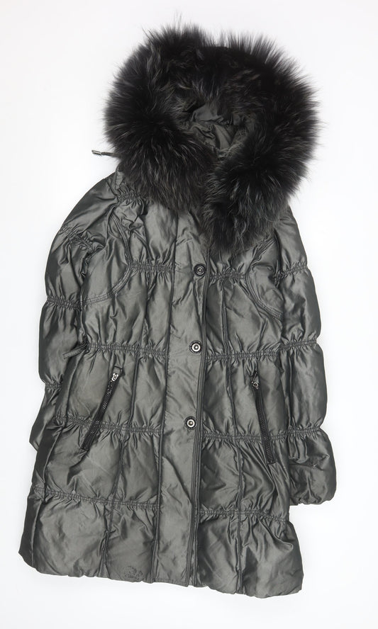 Snowimage Women's Grey Fur Trim Long Puffer Coat Size S