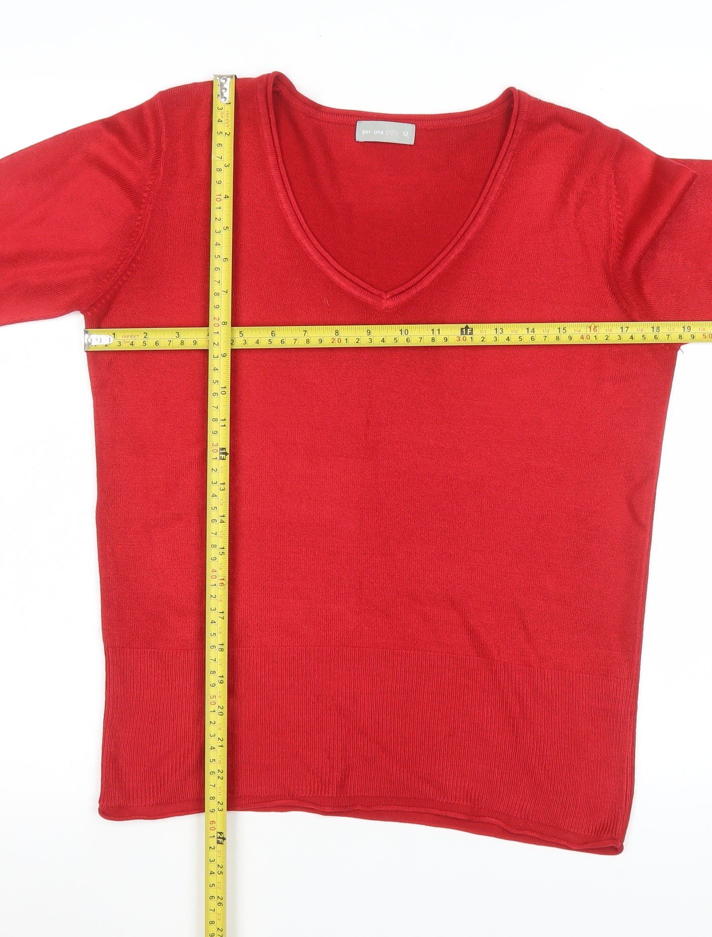 Marks and Spencer Per Una Red V-Neck Long Sleeve Women's Jumper Size 12