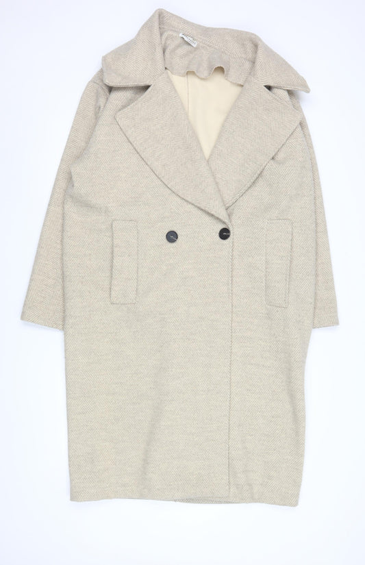 Warehouse Women’s Beige Herringbone Long Coat XS Classic Overcoat