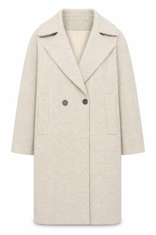Warehouse Women’s Beige Herringbone Long Coat XS Classic Overcoat