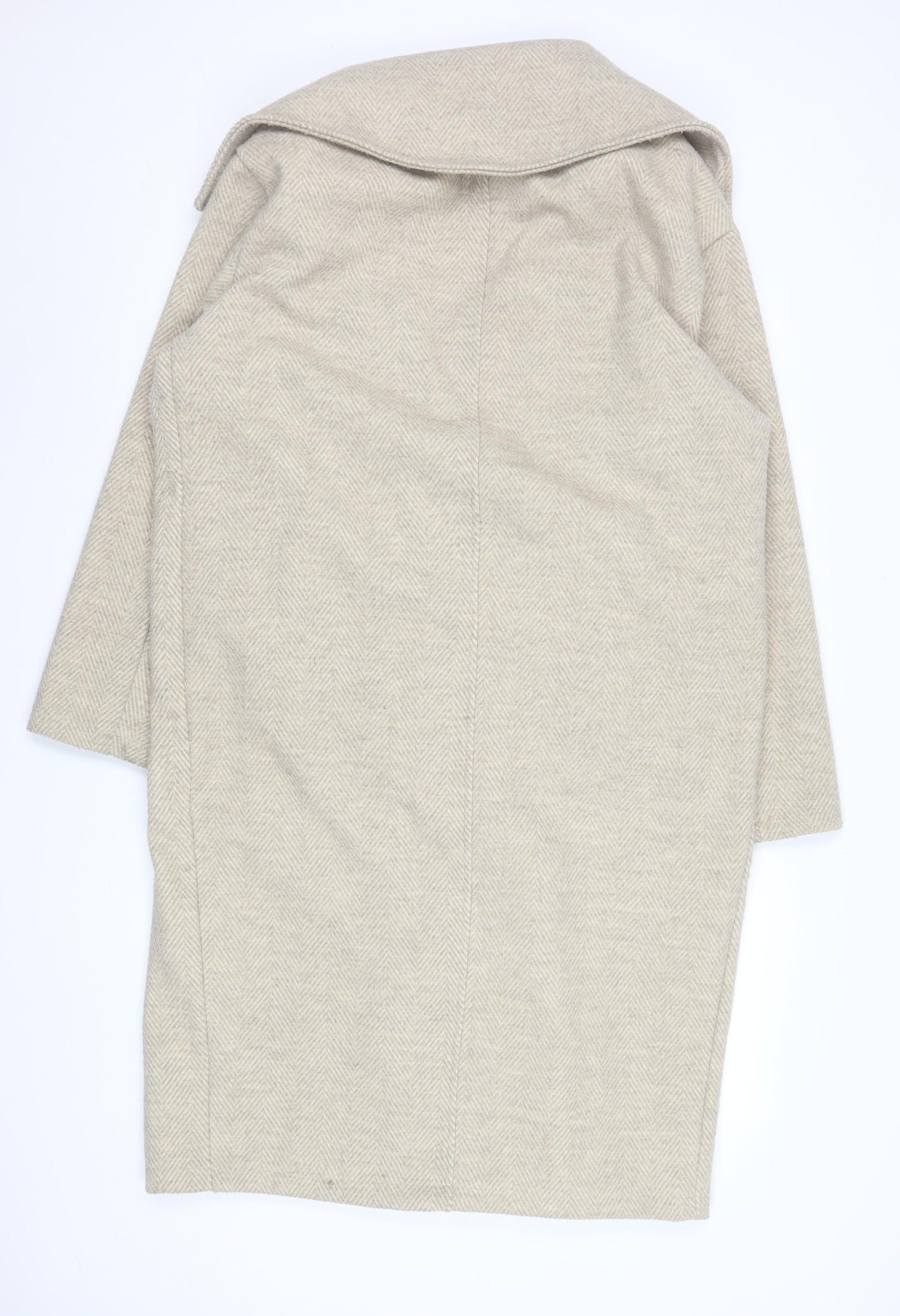 Warehouse Women’s Beige Herringbone Long Coat XS Classic Overcoat