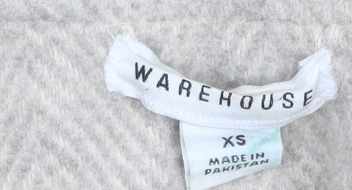 Warehouse Women’s Beige Herringbone Long Coat XS Classic Overcoat