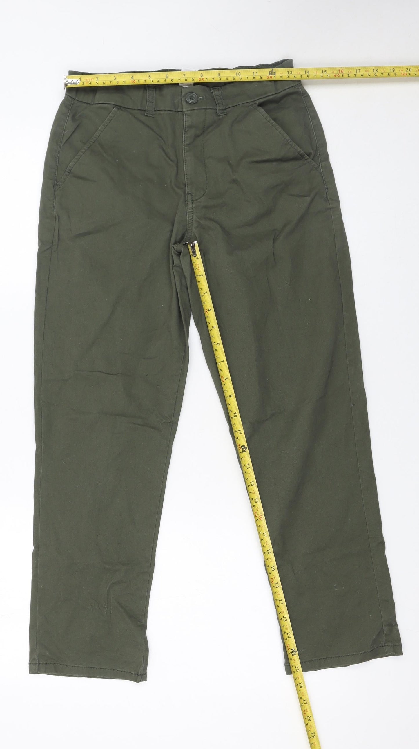 Dunnes Stores Boys Green Chino Trousers 27in Waist Cotton Elastane
