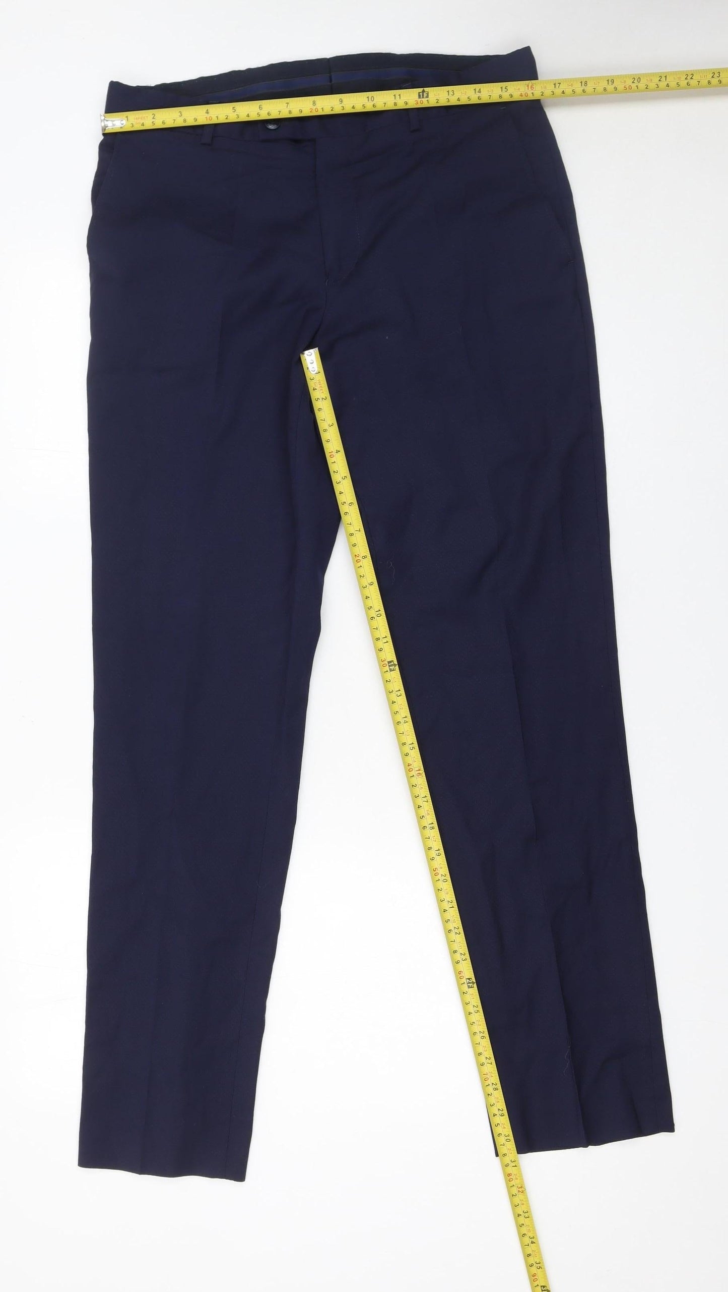 Benetti Men's Blue Tailored Fit Wool Blend Dress Trousers 32R