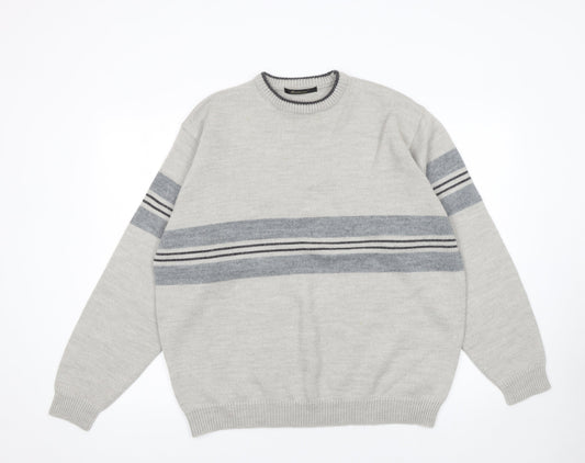 St. Bernard Men’s Grey Striped Wool Blend Pullover Jumper Size L