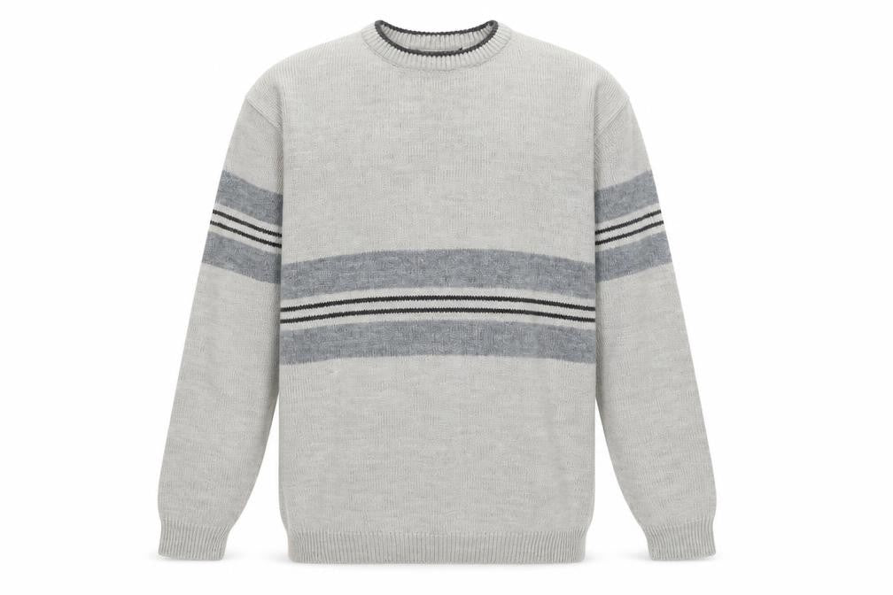 St. Bernard Men’s Grey Striped Wool Blend Pullover Jumper Size L