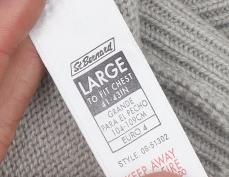St. Bernard Men’s Grey Striped Wool Blend Pullover Jumper Size L