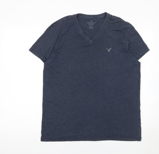 American Eagle Outfitters Men's Blue V-Neck Classic Fit T-Shirt M