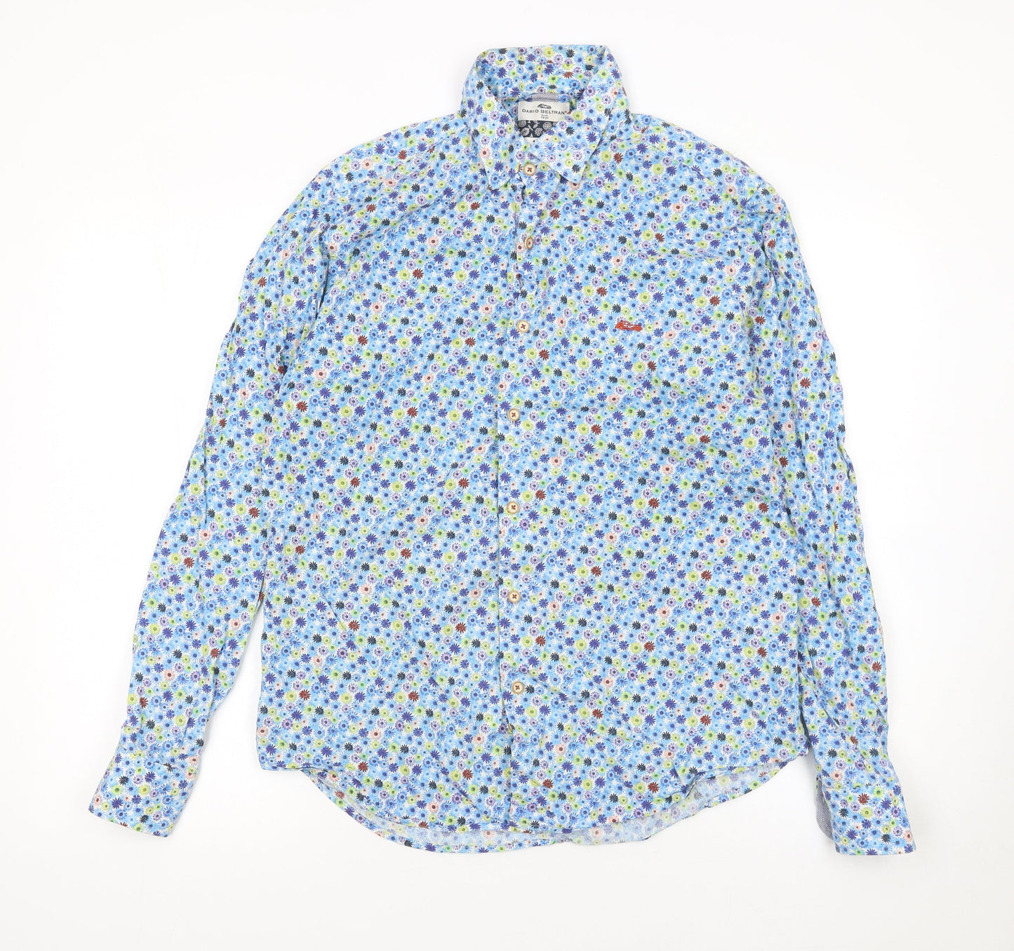 Dario Beltran Men's Blue Floral Slim Fit Long Sleeve Button-Up Shirt L 42in
