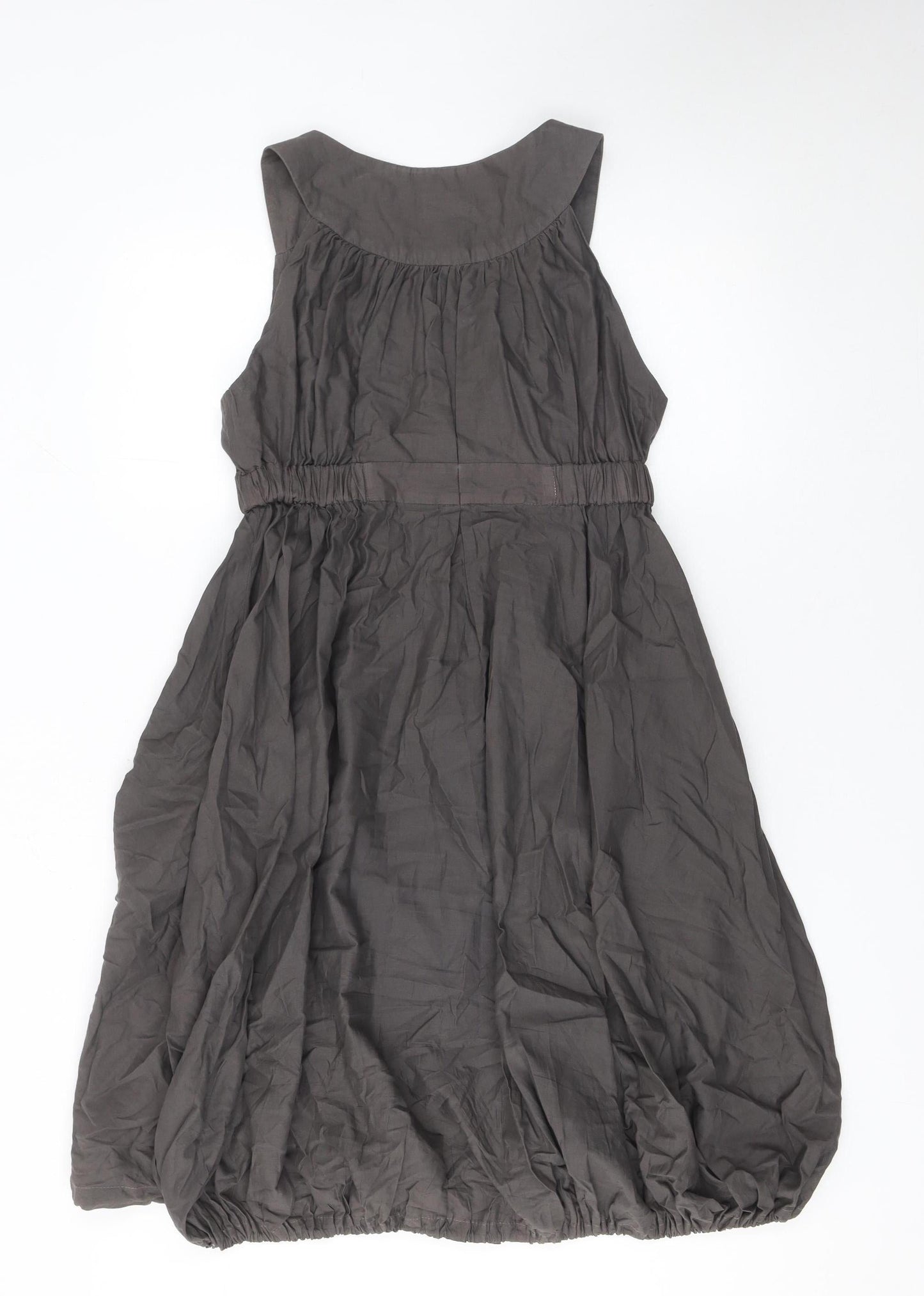 Warehouse Women's Grey Cotton Knee Length Sleeveless V-Neck Dress Size 10