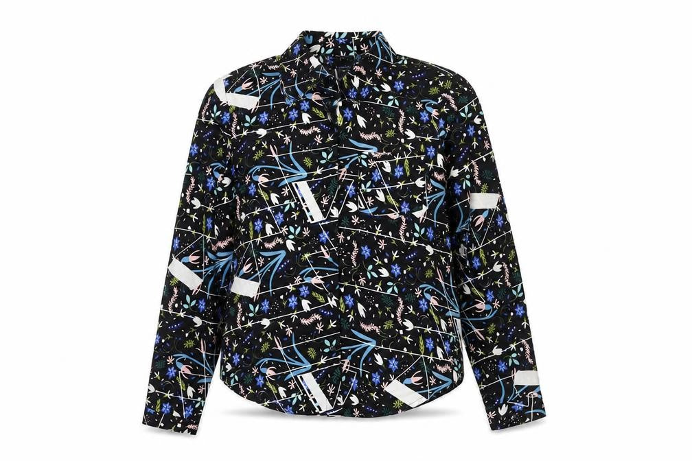 JDY Women's Black Floral Button-Up Long Sleeve Polyester Shirt Size 8