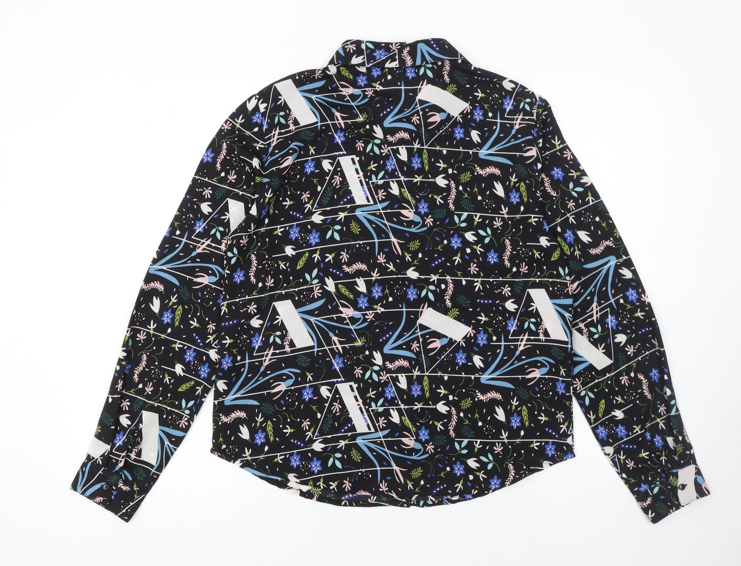 JDY Women's Black Floral Button-Up Long Sleeve Polyester Shirt Size 8