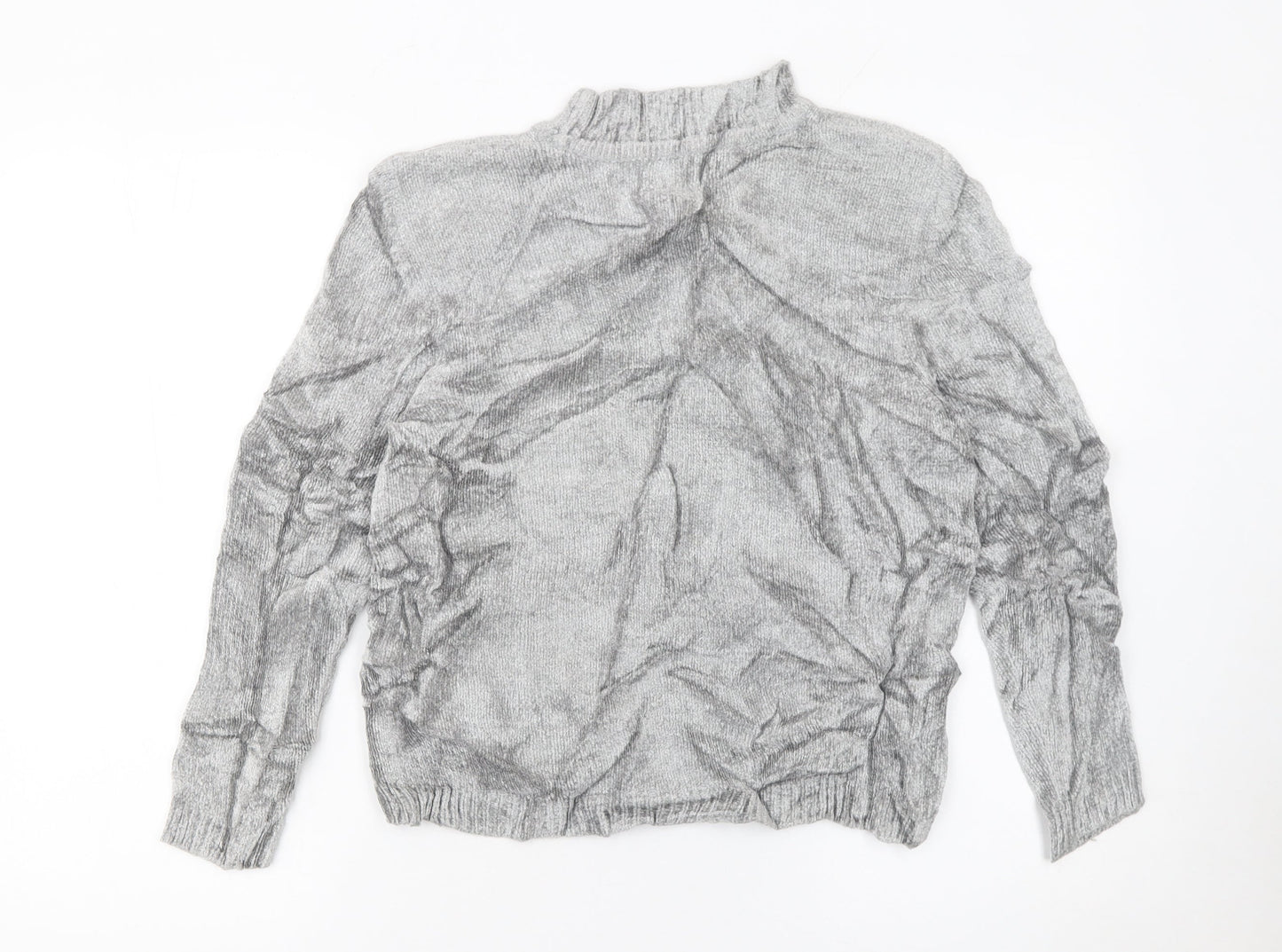 Alfred Dunner Women's Grey Floral Embroidered Mock Neck Petite L Jumper