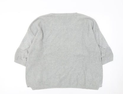 Close-up detail of French Connection Women's Grey Cotton Knit jumper M