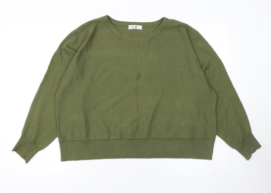 Gallery Women Green XL Viscose Knit Crew Neck Long Sleeve Jumper