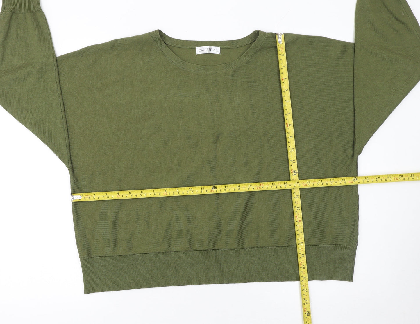 Gallery Women Green XL Viscose Knit Crew Neck Long Sleeve Jumper