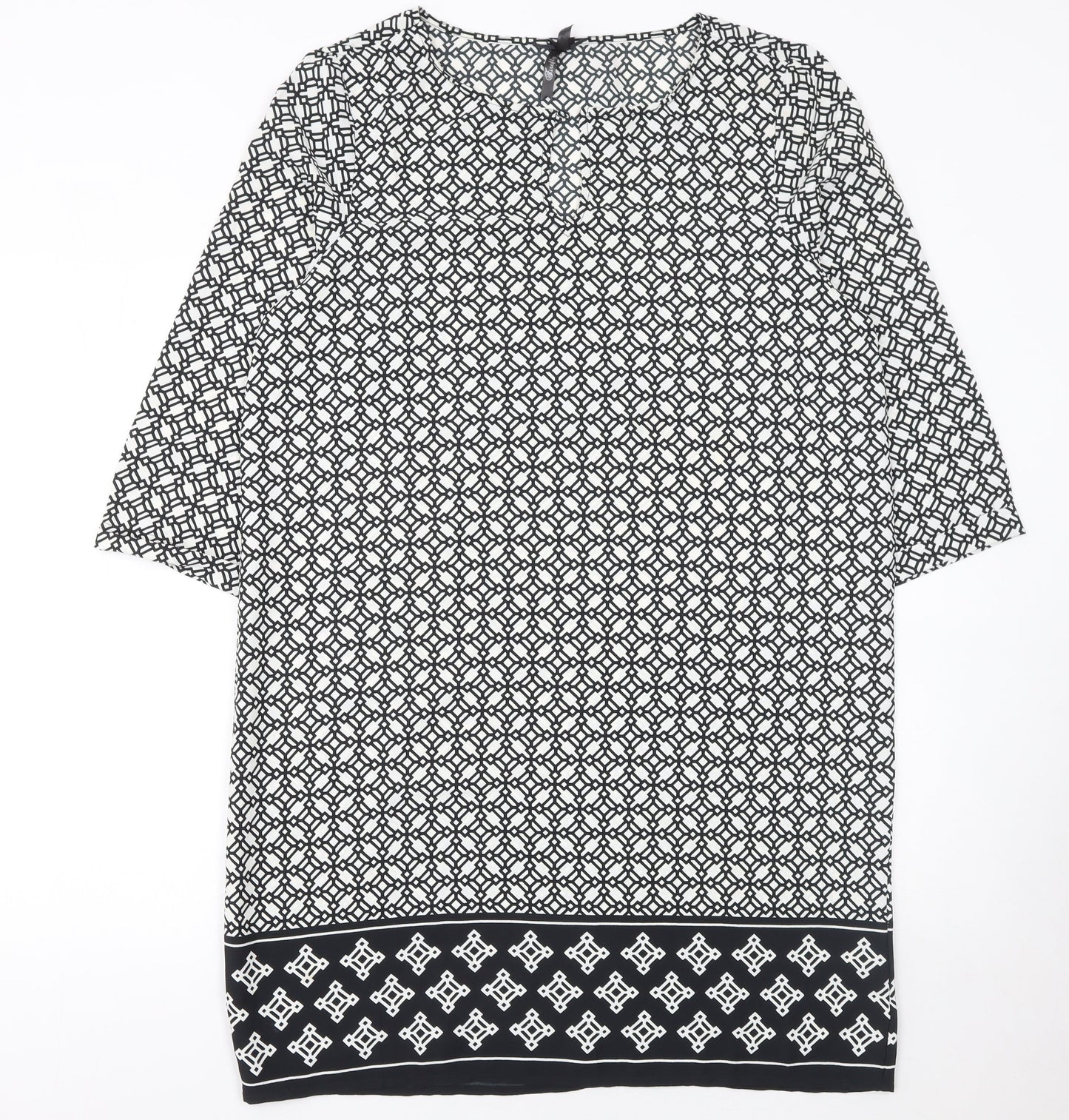 Firefly Women Black Geometric Shift Dress Size 14 3/4 Sleeve