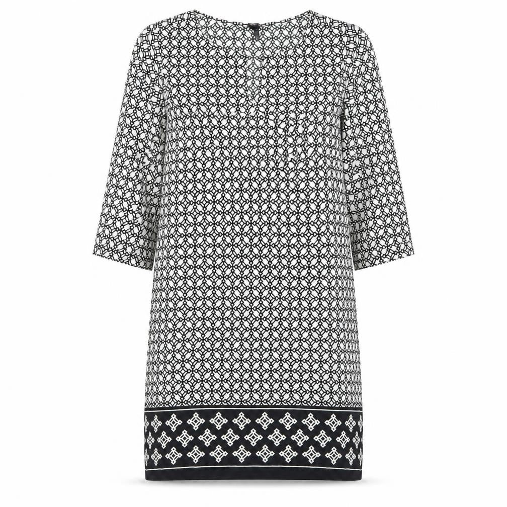 Firefly Women Black Geometric Shift Dress Size 14 3/4 Sleeve